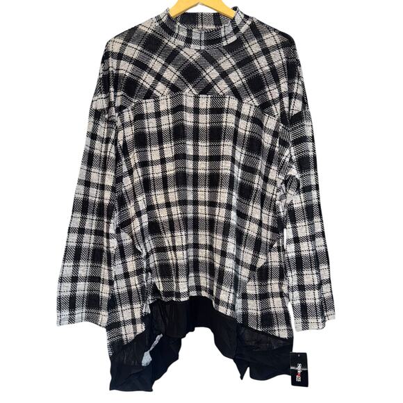 NWT Style & Co Plaid Asymmetrical Hem Mock Neck Blouse Women's 3X Preppy Work - Picture 1 of 6